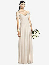 Front View Thumbnail - Oat Cold-Shoulder V-Back Chiffon Maxi Dress