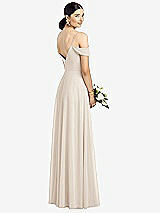 Rear View Thumbnail - Oat Cold-Shoulder V-Back Chiffon Maxi Dress