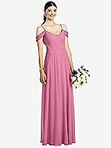 Front View Thumbnail - Orchid Pink Cold-Shoulder V-Back Chiffon Maxi Dress