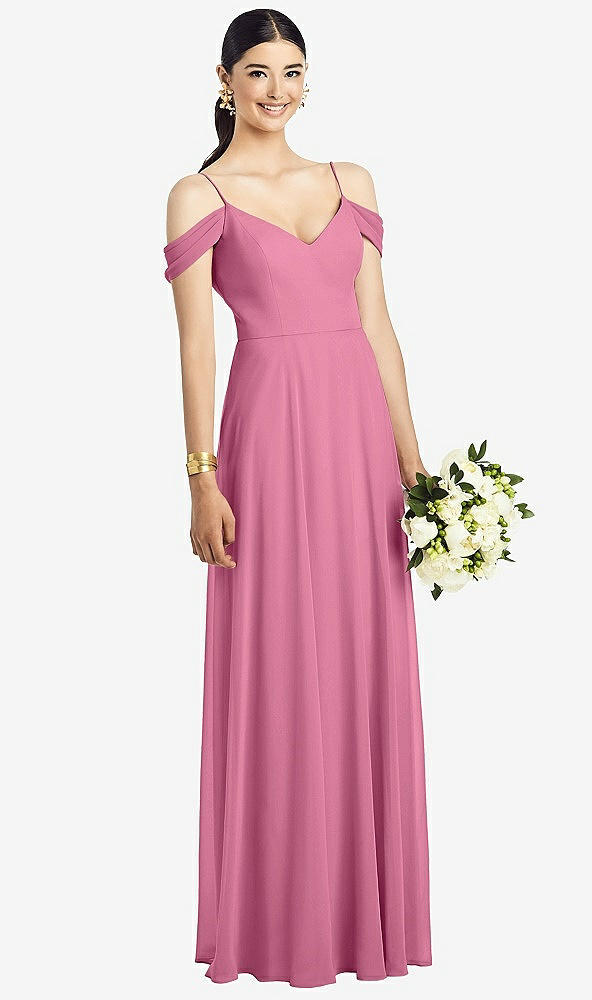 Front View - Orchid Pink Cold-Shoulder V-Back Chiffon Maxi Dress