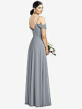 Rear View Thumbnail - Platinum Cold-Shoulder V-Back Chiffon Maxi Dress