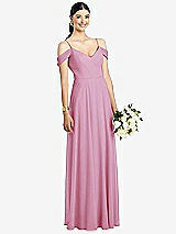 Front View Thumbnail - Powder Pink Cold-Shoulder V-Back Chiffon Maxi Dress