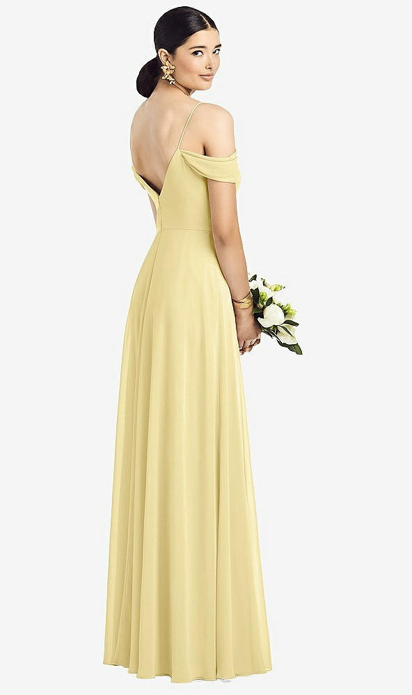 Back View - Pale Yellow Cold-Shoulder V-Back Chiffon Maxi Dress