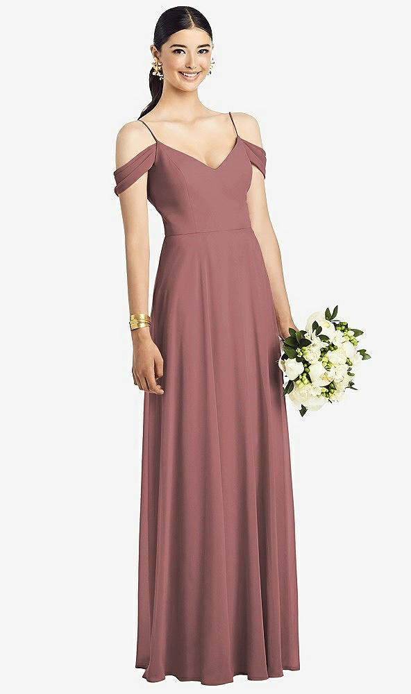 Front View - Rosewood Cold-Shoulder V-Back Chiffon Maxi Dress