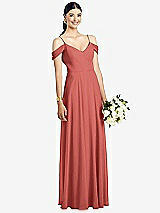 Front View Thumbnail - Coral Pink Cold-Shoulder V-Back Chiffon Maxi Dress