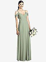 Front View Thumbnail - Sage Cold-Shoulder V-Back Chiffon Maxi Dress