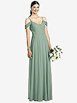 Front View Thumbnail - Seagrass Cold-Shoulder V-Back Chiffon Maxi Dress