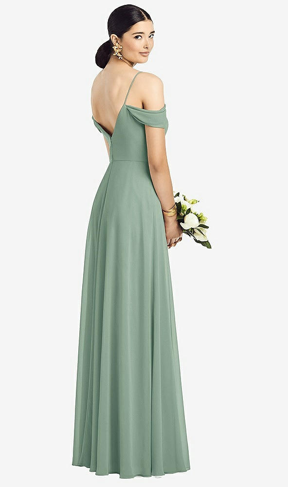 Back View - Seagrass Cold-Shoulder V-Back Chiffon Maxi Dress