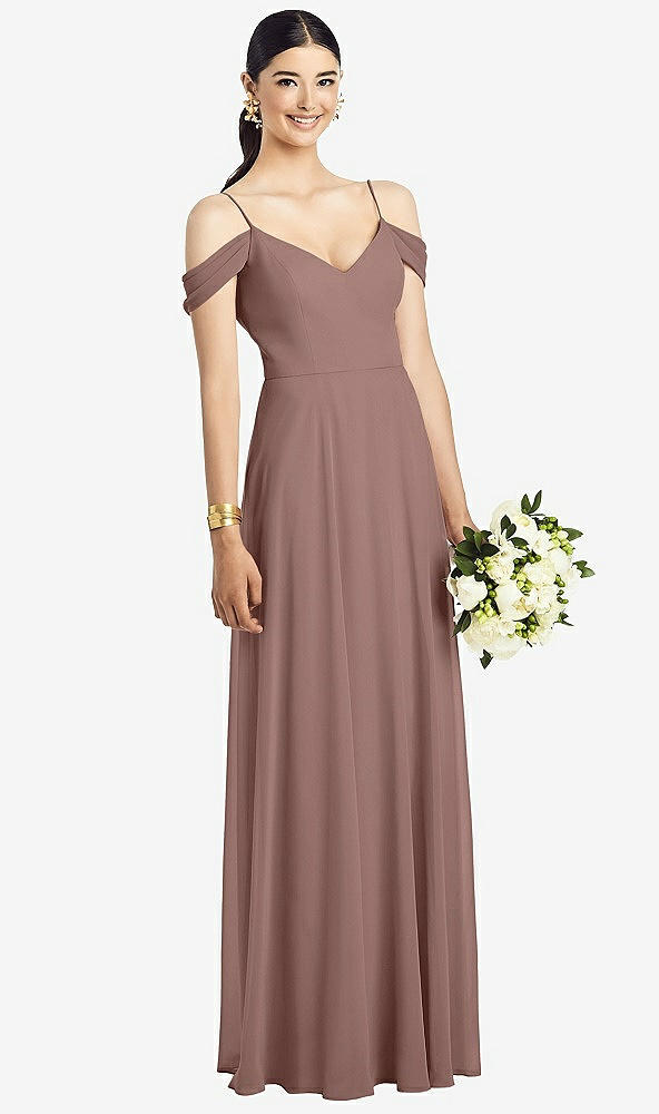 Front View - Sienna Cold-Shoulder V-Back Chiffon Maxi Dress