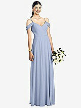 Front View Thumbnail - Sky Blue Cold-Shoulder V-Back Chiffon Maxi Dress