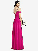 Rear View Thumbnail - Think Pink Cold-Shoulder V-Back Chiffon Maxi Dress