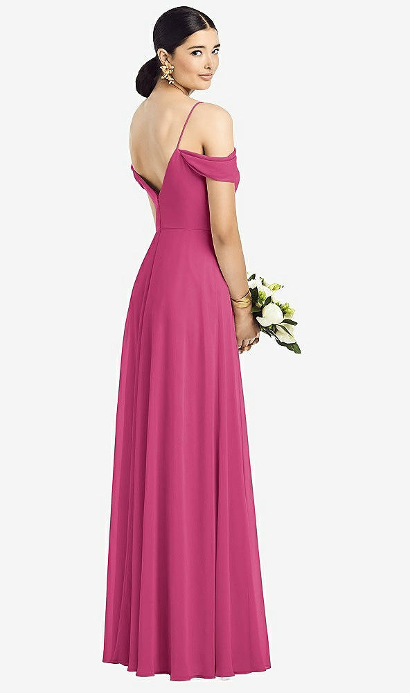 Back View - Tea Rose Cold-Shoulder V-Back Chiffon Maxi Dress