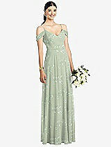 Front View Thumbnail - Vintage Primrose Sage Cold-Shoulder V-Back Chiffon Maxi Dress