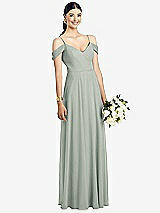 Front View Thumbnail - Willow Green Cold-Shoulder V-Back Chiffon Maxi Dress