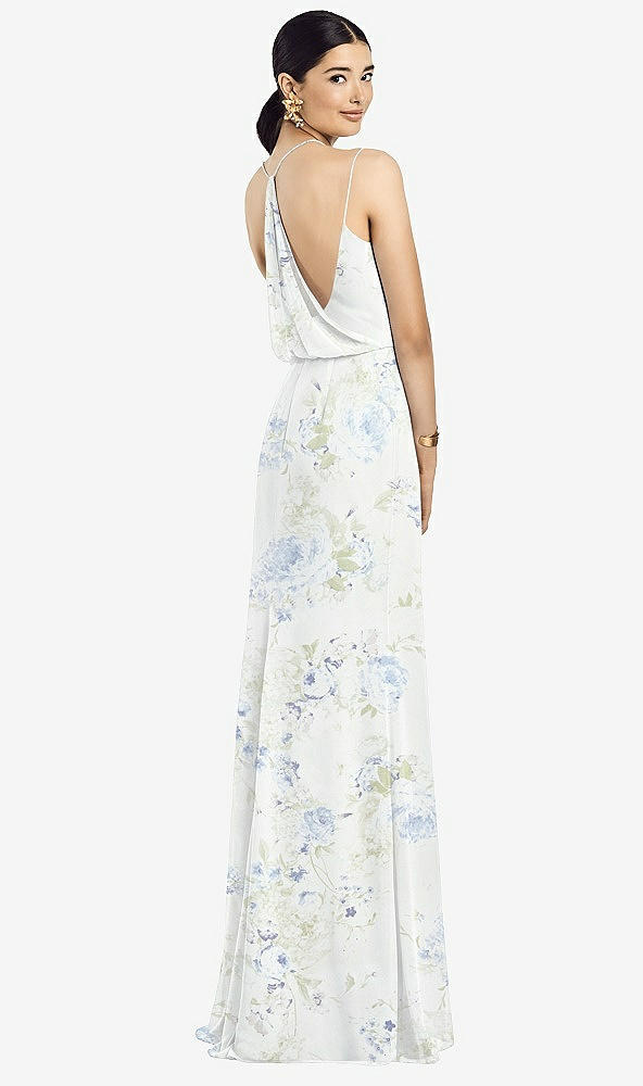 Front View - Bleu Garden Draped Blouson Back Chiffon Maxi Dress