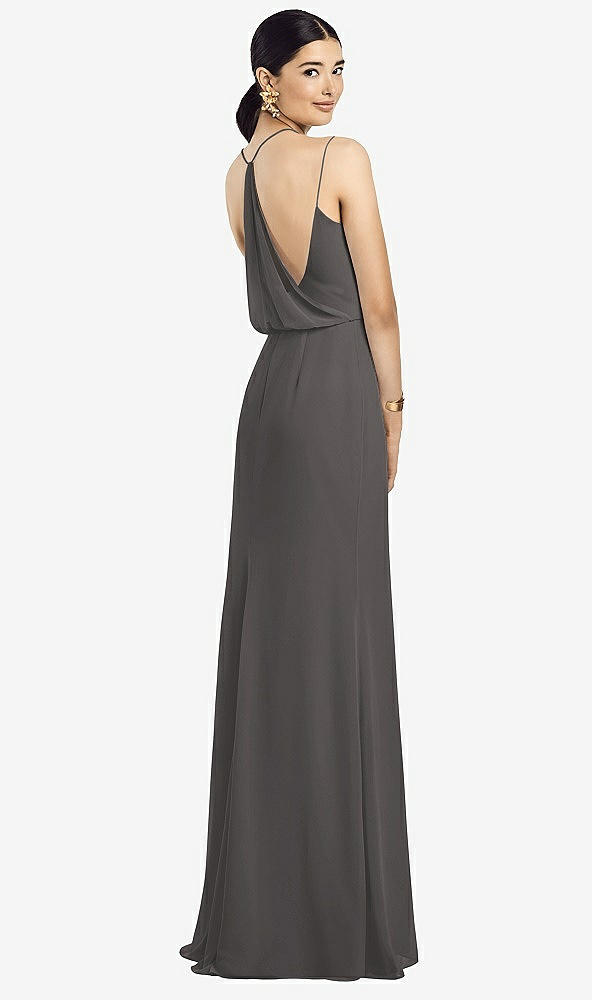 Front View - Caviar Gray Draped Blouson Back Chiffon Maxi Dress