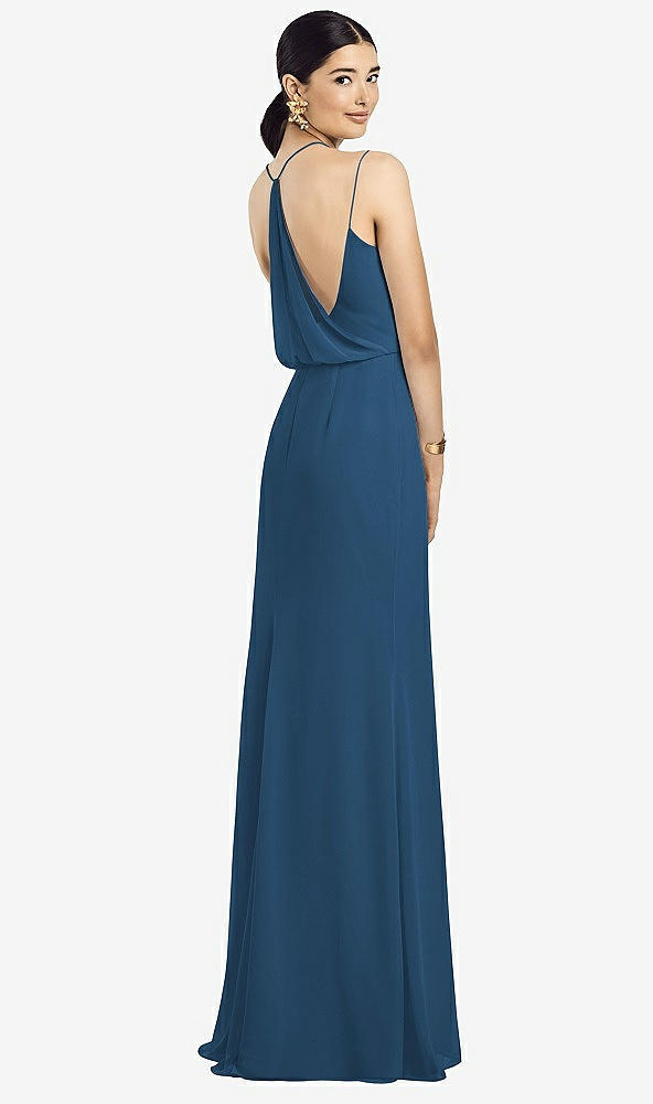 Front View - Dusk Blue Draped Blouson Back Chiffon Maxi Dress