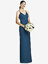 Rear View Thumbnail - Dusk Blue Draped Blouson Back Chiffon Maxi Dress