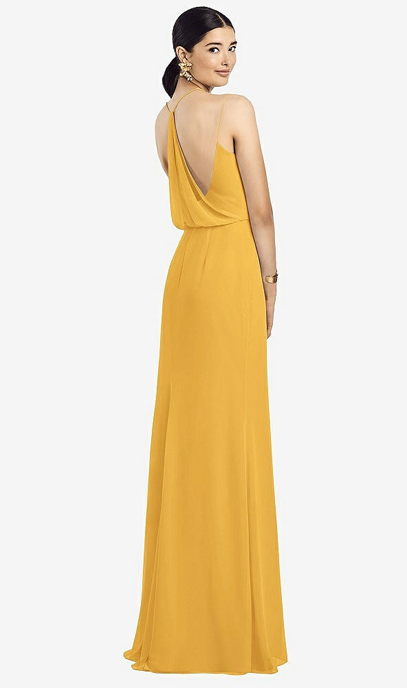 Front View - NYC Yellow Draped Blouson Back Chiffon Maxi Dress