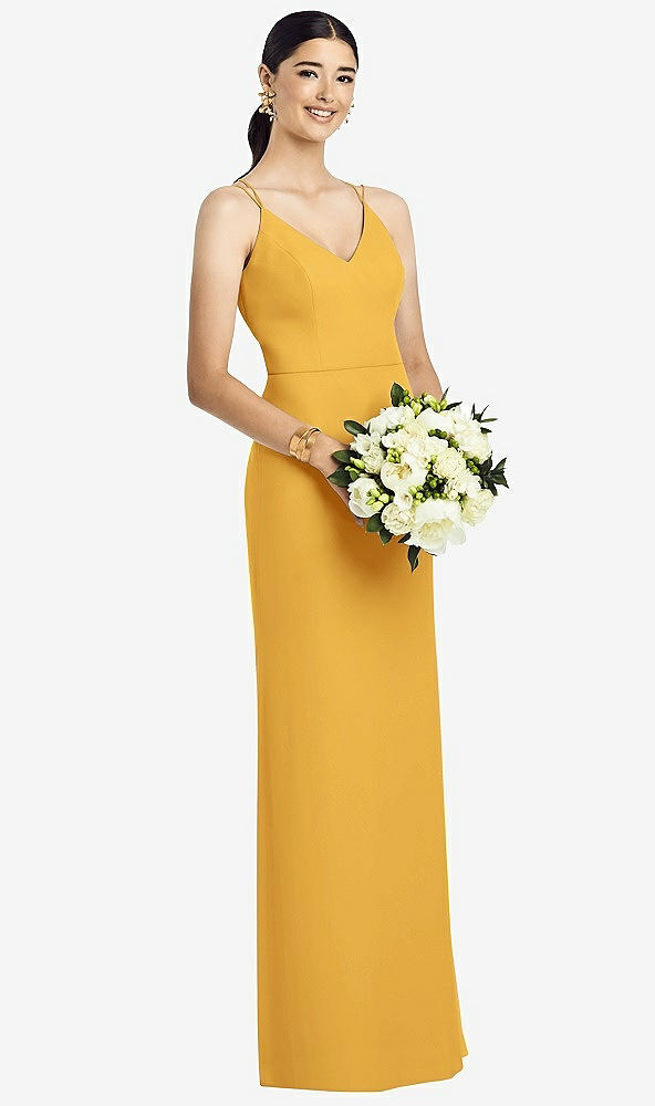 Back View - NYC Yellow Draped Blouson Back Chiffon Maxi Dress