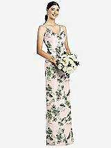 Rear View Thumbnail - Palm Beach Print Draped Blouson Back Chiffon Maxi Dress