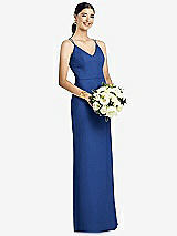 Rear View Thumbnail - Classic Blue Draped Blouson Back Chiffon Maxi Dress