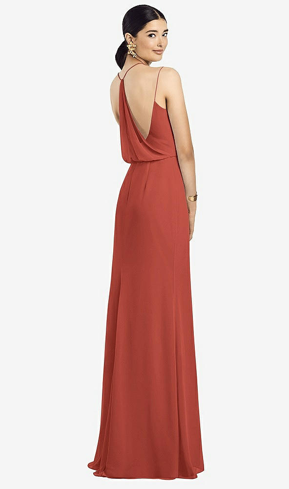 Front View - Amber Sunset Draped Blouson Back Chiffon Maxi Dress