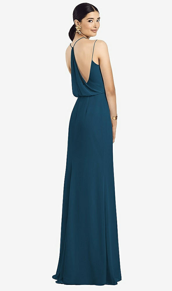 Front View - Atlantic Blue Draped Blouson Back Chiffon Maxi Dress