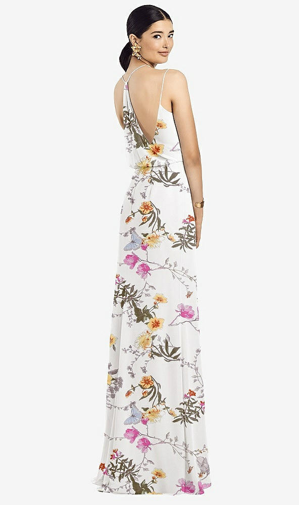 Front View - Butterfly Botanica Ivory Draped Blouson Back Chiffon Maxi Dress