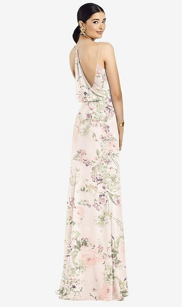 Front View - Blush Garden Draped Blouson Back Chiffon Maxi Dress