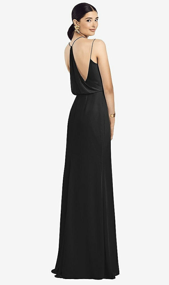 Front View - Black Draped Blouson Back Chiffon Maxi Dress