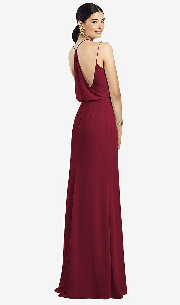 Front View - Burgundy Draped Blouson Back Chiffon Maxi Dress