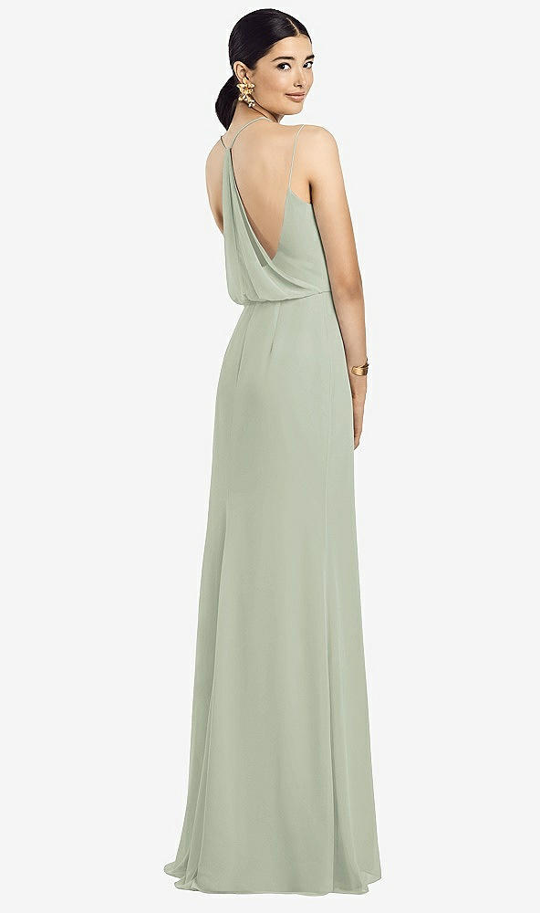 Front View - Celadon Draped Blouson Back Chiffon Maxi Dress