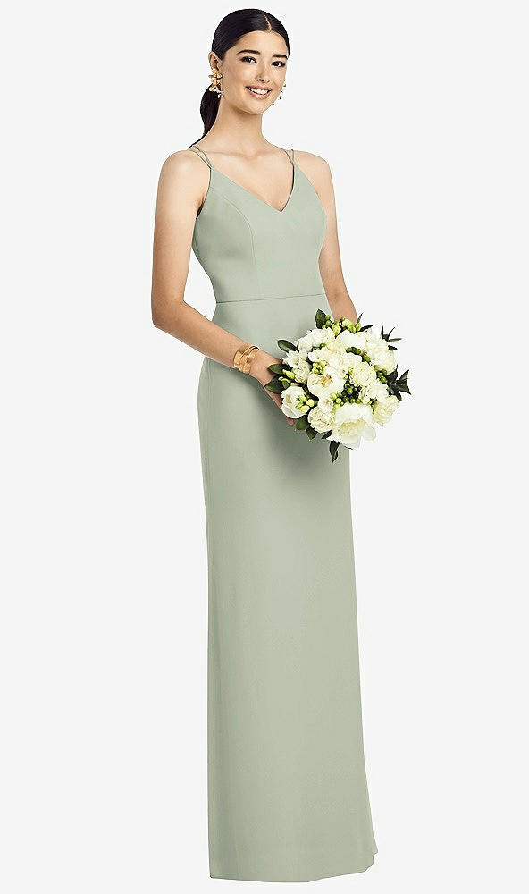 Back View - Celadon Draped Blouson Back Chiffon Maxi Dress