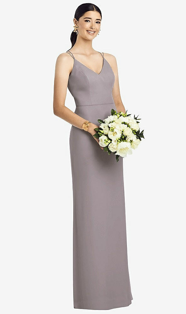 Back View - Cashmere Gray Draped Blouson Back Chiffon Maxi Dress