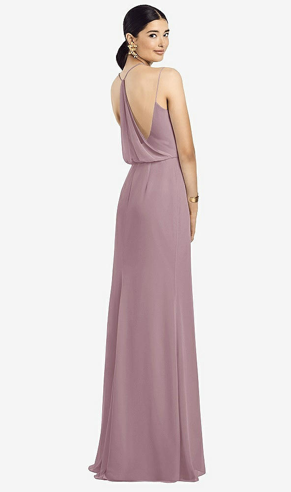 Front View - Dusty Rose Draped Blouson Back Chiffon Maxi Dress