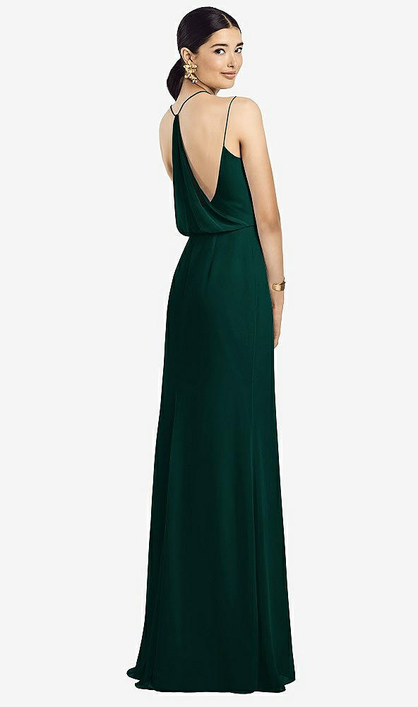 Front View - Evergreen Draped Blouson Back Chiffon Maxi Dress