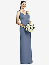 Rear View Thumbnail - Larkspur Blue Draped Blouson Back Chiffon Maxi Dress