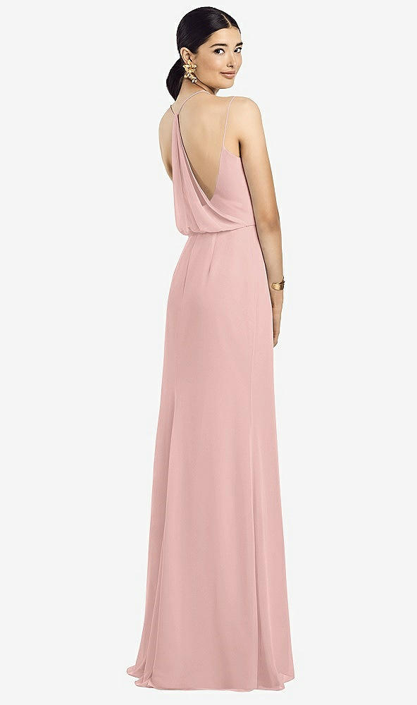 Front View - Rose - PANTONE Rose Quartz Draped Blouson Back Chiffon Maxi Dress