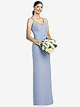 Rear View Thumbnail - Sky Blue Draped Blouson Back Chiffon Maxi Dress