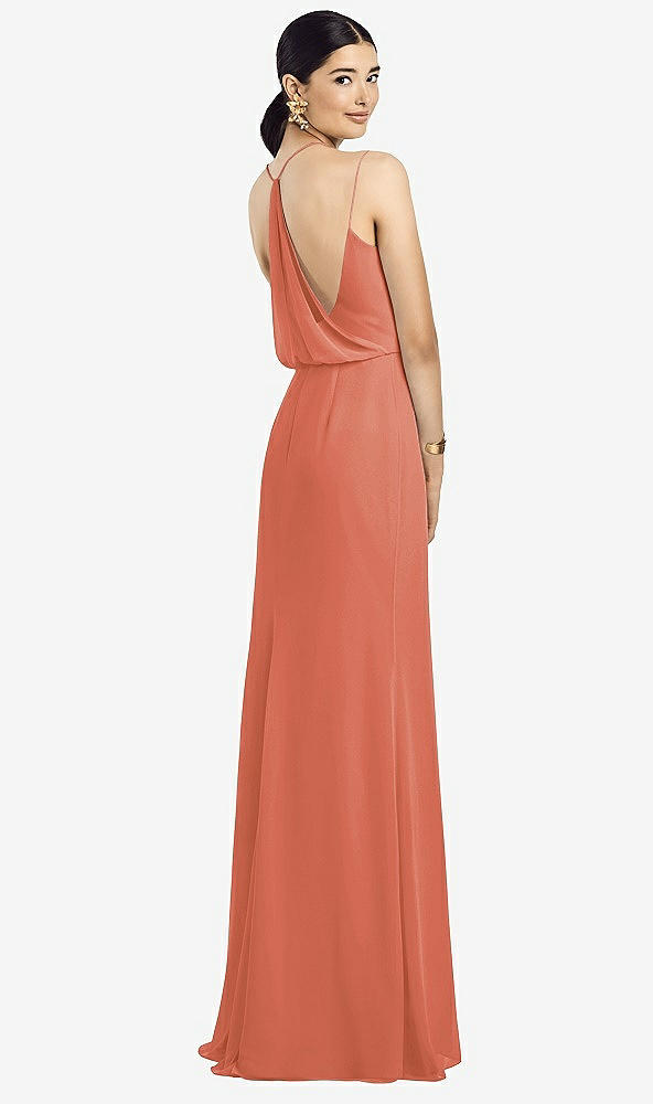 Front View - Terracotta Copper Draped Blouson Back Chiffon Maxi Dress