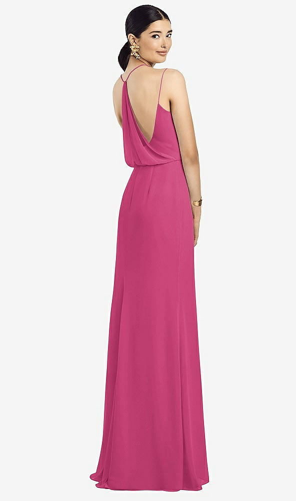 Front View - Tea Rose Draped Blouson Back Chiffon Maxi Dress