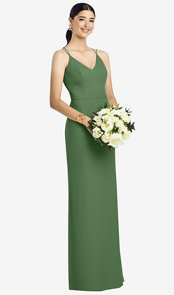 Back View - Vineyard Green Draped Blouson Back Chiffon Maxi Dress