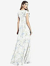 Rear View Thumbnail - Bleu Garden Flutter Sleeve Faux Wrap Chiffon Dress