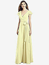 Front View Thumbnail - Butter Yellow Flutter Sleeve Faux Wrap Chiffon Dress