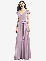 Front View Thumbnail - Suede Rose Flutter Sleeve Faux Wrap Chiffon Dress