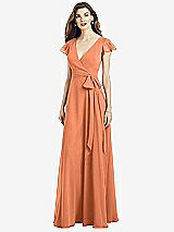 Front View Thumbnail - Sweet Melon Flutter Sleeve Faux Wrap Chiffon Dress