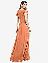 Rear View Thumbnail - Sweet Melon Flutter Sleeve Faux Wrap Chiffon Dress