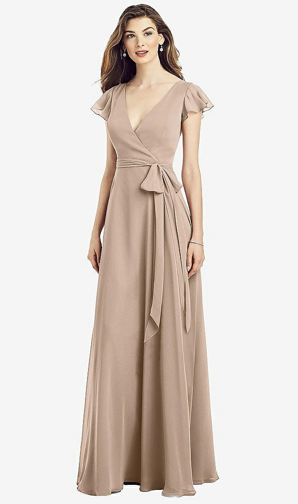 Front View - Topaz Flutter Sleeve Faux Wrap Chiffon Dress