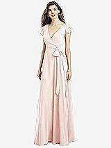 Front View Thumbnail - Blush Flutter Sleeve Faux Wrap Chiffon Dress